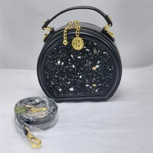 E&Ger Women's Black Compact Round Crossbody Shoulder Bag Handbag Purse Party